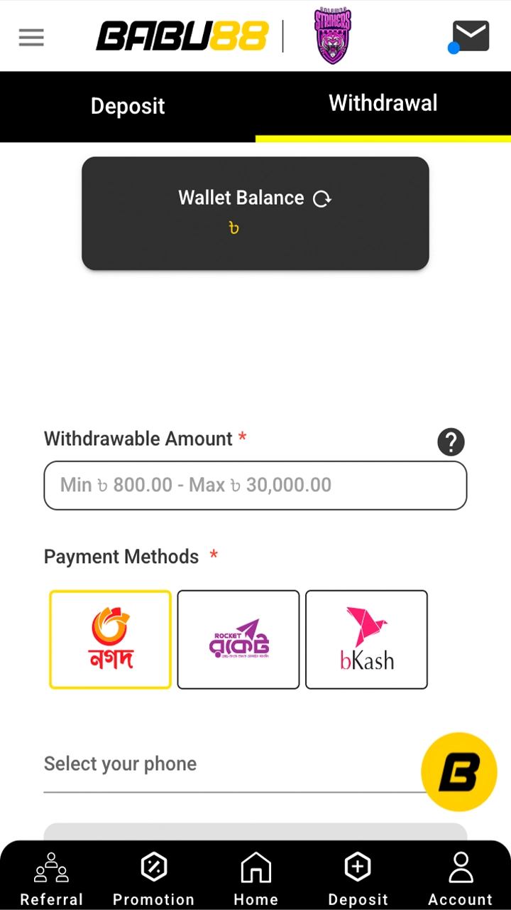 Choose a withdrawal method from Babu88 that suits your needs.